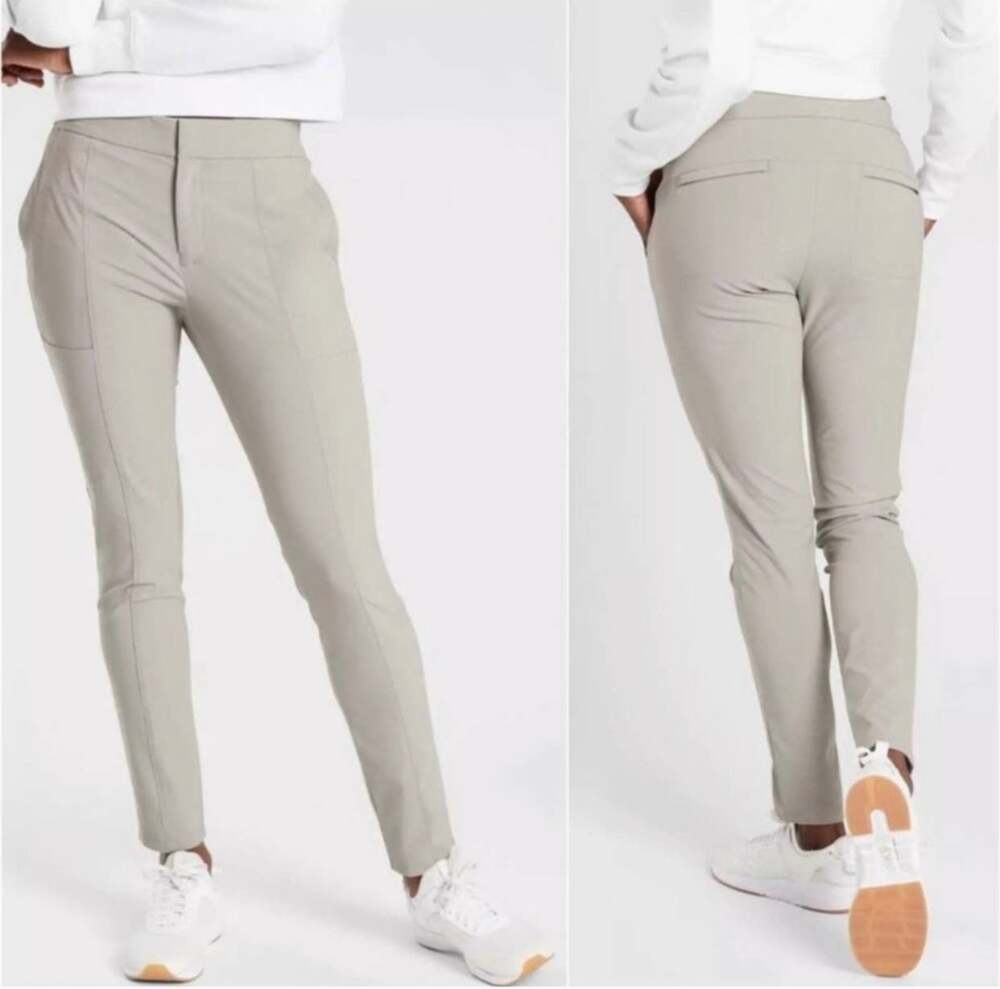 Athleta Pants Womens 0 Gray Cream Wander Stash Skinny Travel City Nylon Commute